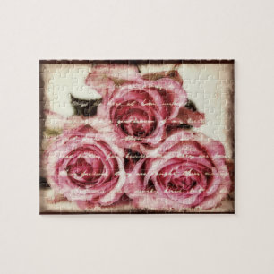 Vintage Pink Roses Jigsaw Puzzle