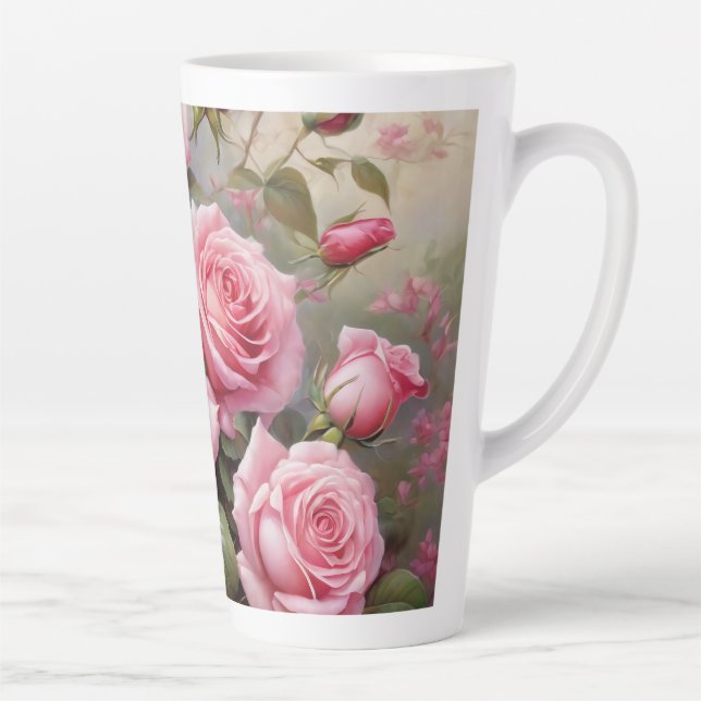 Vintage Pink Roses Latte Mug (Right)