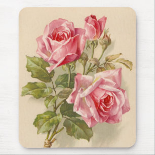 Vintage pink roses mouse mat