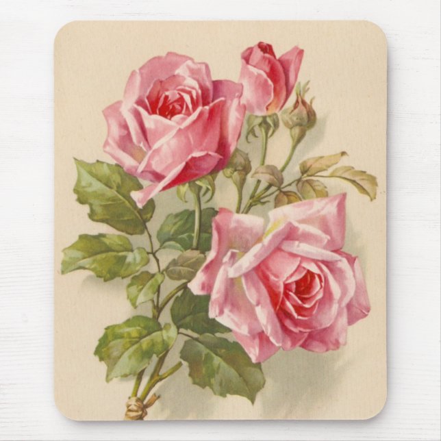 Vintage pink roses mouse mat (Front)