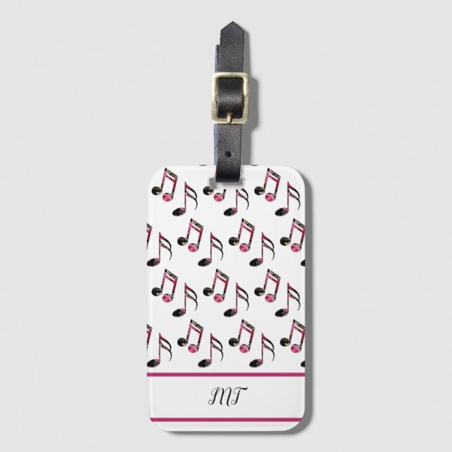 Vintage Pink Roses Music Notes Luggage Tag (Front Vertical)