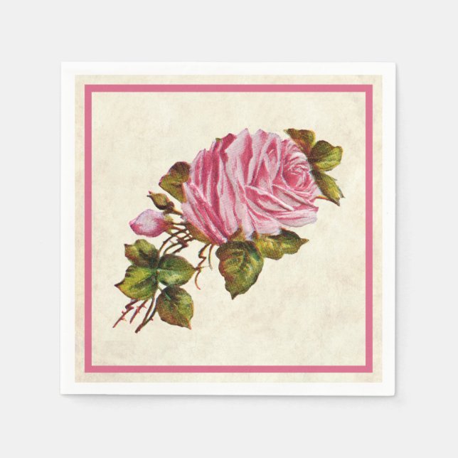 Vintage Pink Roses Napkin (Front)