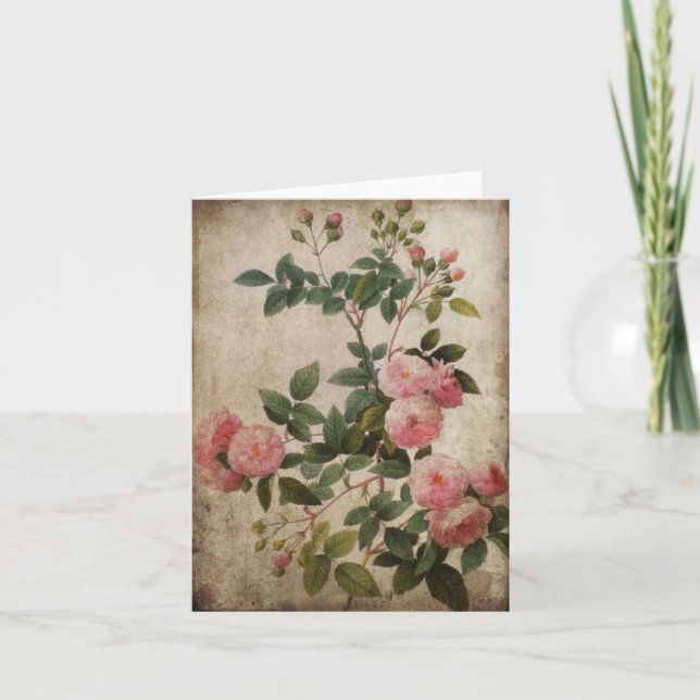 Vintage Pink Roses Note Card. Card (Front)