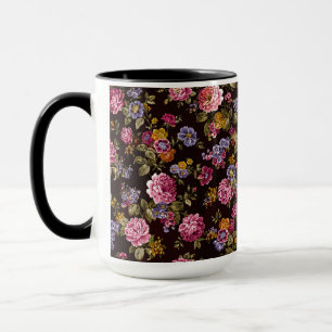 Vintage Pink Roses on Black Mug