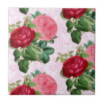 Vintage Pink Roses on Damask Decorative Tile<br><div class="desc">This elegant vintage rose square ceramic tile would be lovely framed, or used as a cover for the Zazzle wooden box. You can also use this decorative tile in your kitchen, bathroom backsplash, or anywhere that you would decorate your space with ceramic tile.</div>