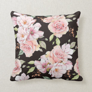 Vintage pink Roses on dark-brown Cushion