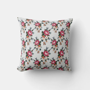 Vintage Pink Roses on Grey Reversible Throw Pillow