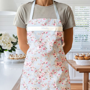 Vintage Pink Roses on Pale Blue Apron
