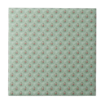 Vintage Pink Roses on Pastel Mint Sage Green