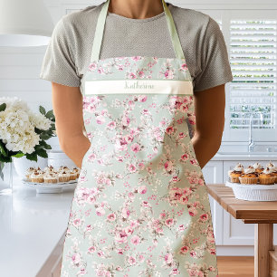 Vintage Pink Roses on Soft Green Apron