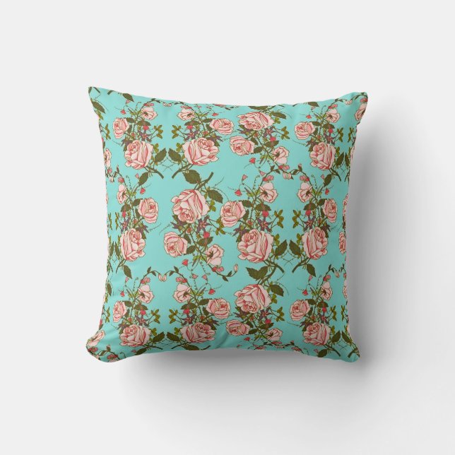 Vintage Pink Roses Pattern Cushion (Front)