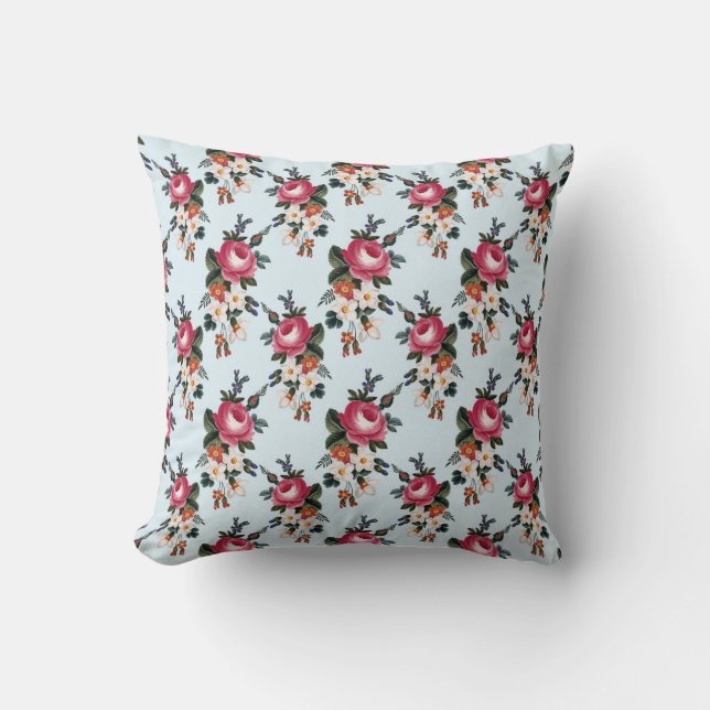 Vintage Pink Roses Pattern Reversible Cushion (Front)
