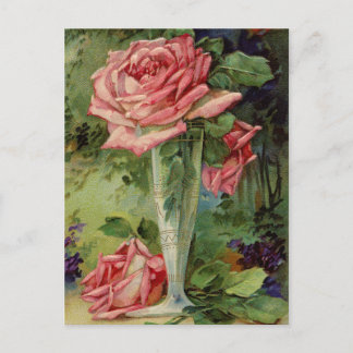 Vintage Pink Roses Postcard
