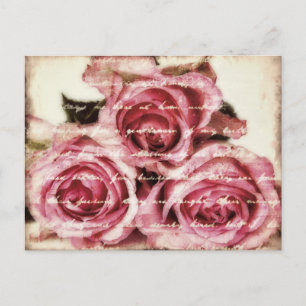 Vintage Pink Roses Postcard