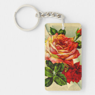 Vintage Pink Roses Print Acrylic Keychain