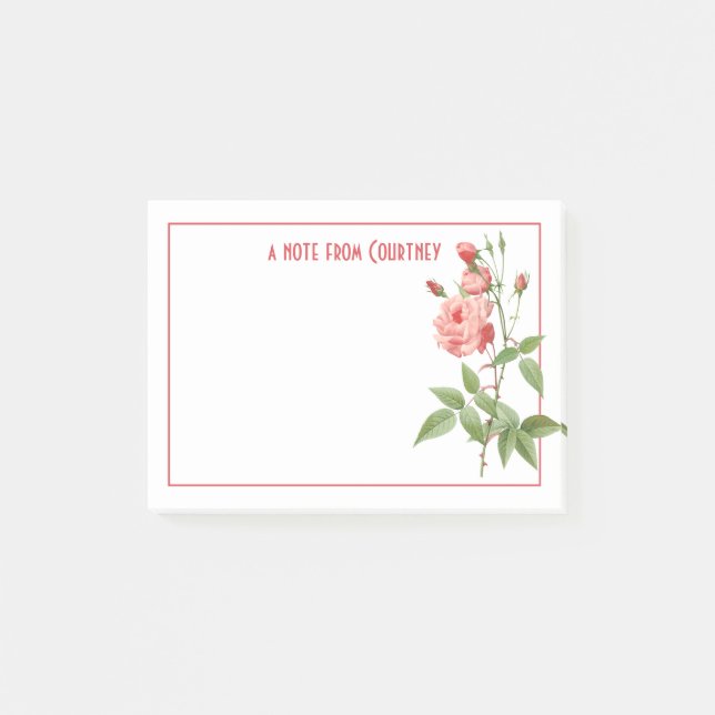 Vintage Pink Roses Rosebuds Personalised Post-it Notes (Front)