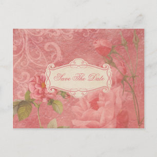 Vintage Pink Roses Save The Date Announcement Postcard