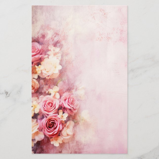 Vintage Pink Roses Stationery (Front)