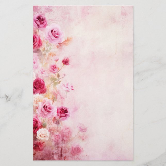 Vintage Pink Roses Stationery (Front)