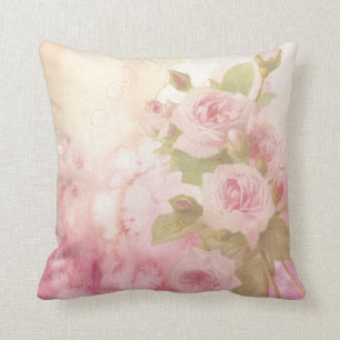 Vintage Pink Roses Throw Pillow 16" x 16"