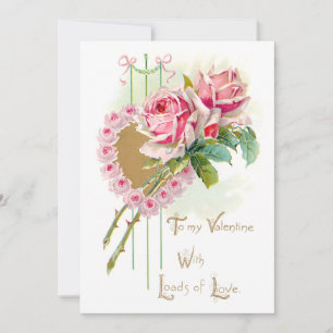 Vintage Pink Roses Valentine's Day Holiday Card