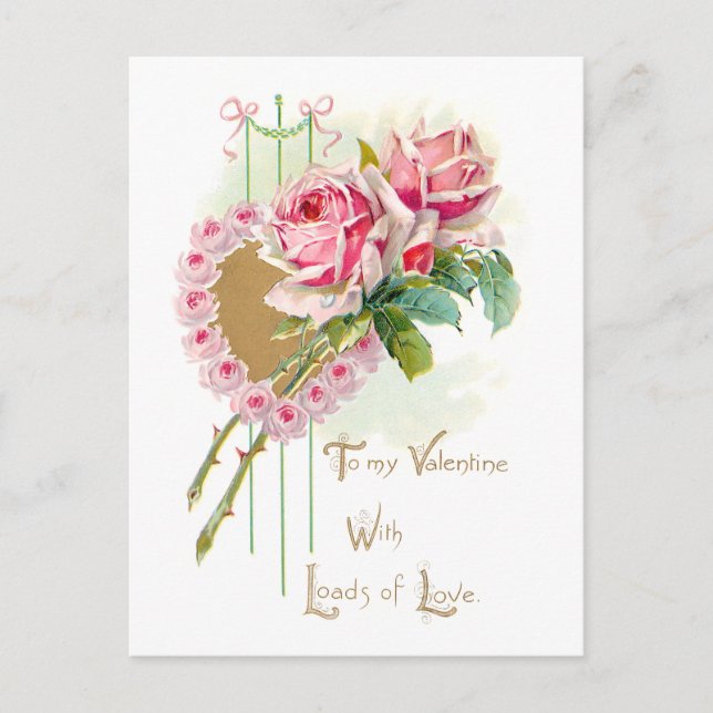 Vintage Pink Roses Valentine's Day Postcard (Front)