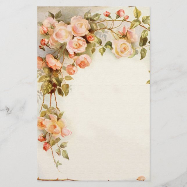 Vintage pink roses vine painting stationery paper (Front)