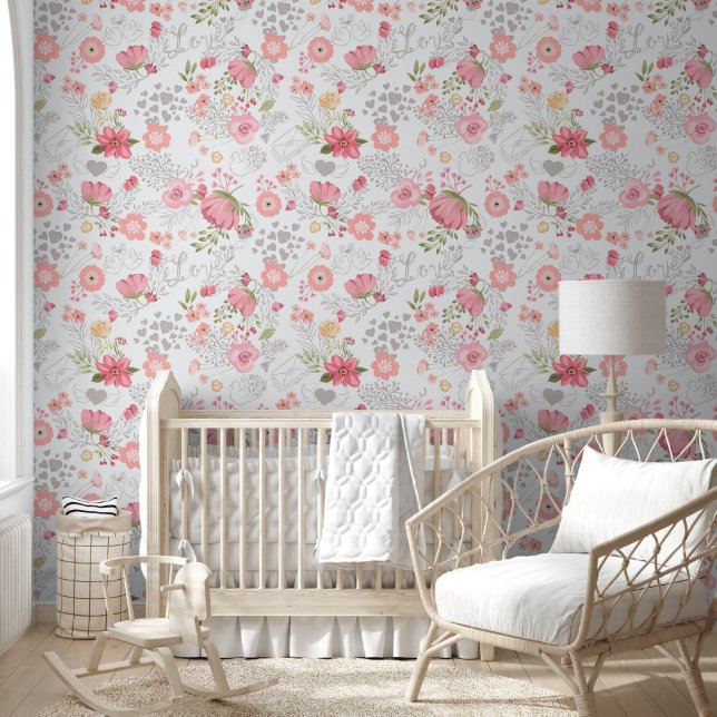 Vintage Pink Roses Wall Covering  (Kids)