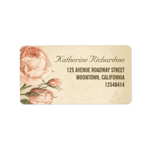 vintage pink roses wedding address labels