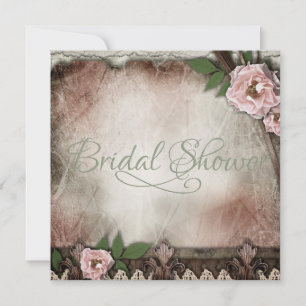 Vintage Pink Roses Wedding Bridal Shower Invitation