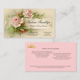 Vintage Pink Roses Wedding Event Planner  Business Card