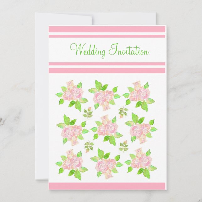 Vintage Pink Roses Wedding Invitation (Front)