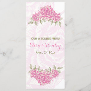 Vintage pink roses wedding Menu card