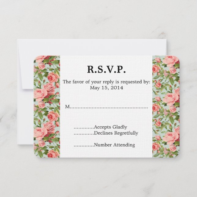 Vintage Pink Roses Wedding RSVP (Front)