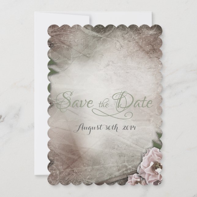 Vintage Pink Roses Wedding Save the Date (Front)