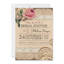 Vintage Pink Roses Wedding Shower Invitations