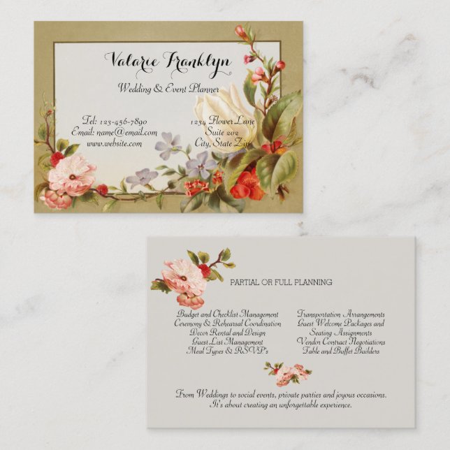 Vintage Pink Roses Wedding White Tulip Business Card (Front/Back)