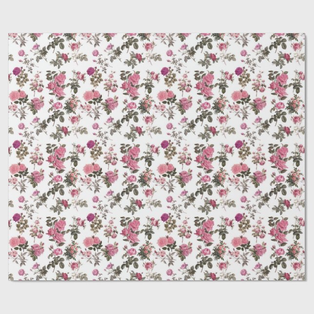 Vintage Pink Roses Wrapping Paper (Flat)