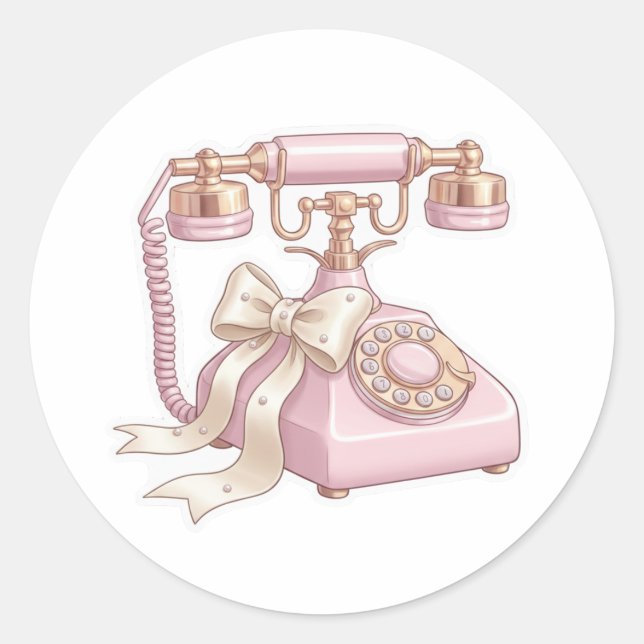Vintage Pink Rotary Phone Sticker - Coquette Aesth (Front)