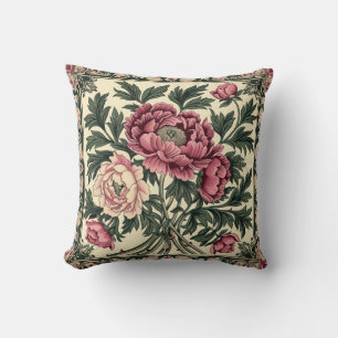 Vintage Pink & Sage Green William Morris Peony Cushion