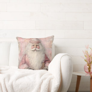 Vintage Pink Santa Christmas Cushion