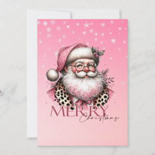 Vintage Pink Santa Christmas Greeting Card