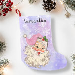 Vintage Pink Santa Christmas Purple Small Christmas Stocking<br><div class="desc">This design may be personalised in the area provided by changing the photo and/or text. Or it can be customised by clicking Personalise this Template and then choosing the click to customise further option and delete or change the colour of the background, add text, change the text colour or style,...</div>
