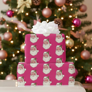 Vintage Pink Santa Christmas Wrapping Paper
