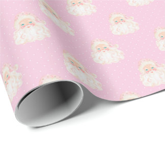 Vintage Pink Santa Christmas Wrapping Paper