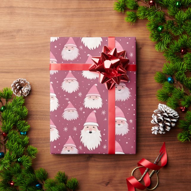 Vintage Pink Santa Christmas Wrapping Paper (Holiday Gift)