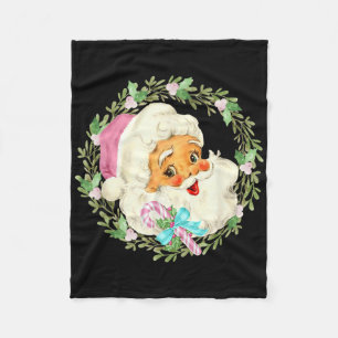 Vintage Pink Santa Claus Pink Christmas Design Fleece Blanket