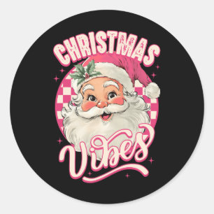 Vintage Pink Santa Claus Pink Christmas Vibes Paja Classic Round Sticker