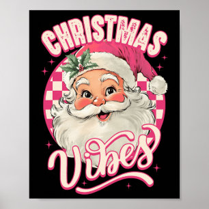 Vintage Pink Santa Claus Pink Christmas Vibes Paja Poster