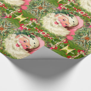 Vintage Pink Santa For Christmas 30" x 6' Wrapping Paper